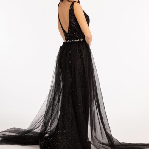 Sheath/Column V-Neck Sleeveless Sweep Train/Floor-Length Long Prom Dresses with Split Side/Sequins BabaMila