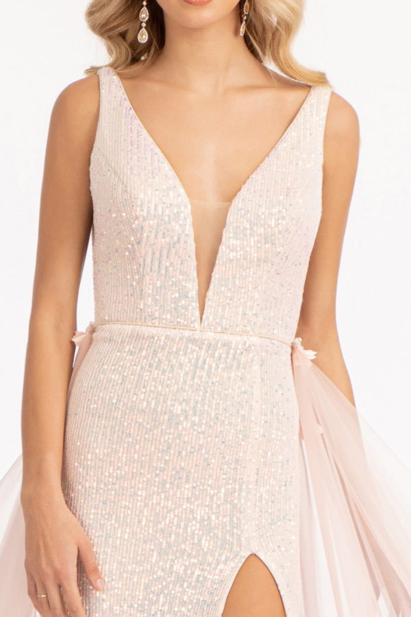 Sheath/Column V-Neck Sleeveless Sweep Train/Floor-Length Long Prom Dresses with Split Side/Sequins BabaMila