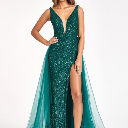 Sheath/Column V-Neck Sleeveless Sweep Train/Floor-Length Long Prom Dresses with Split Side/Sequins BabaMila