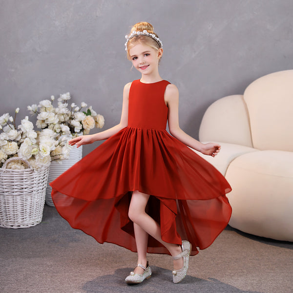 Girls Birthday Dresses Simple Scoop Neck Sleeveless Chiffon Asymmetrical Junior Bridesmaid Dress/Party Dresses With Pleated Gidiondress