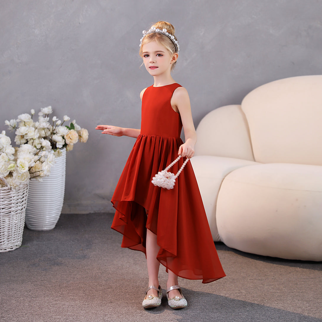 Girls Birthday Dresses Simple Scoop Neck Sleeveless Chiffon Asymmetrical Junior Bridesmaid Dress/Party Dresses With Pleated Gidiondress as picture 12M