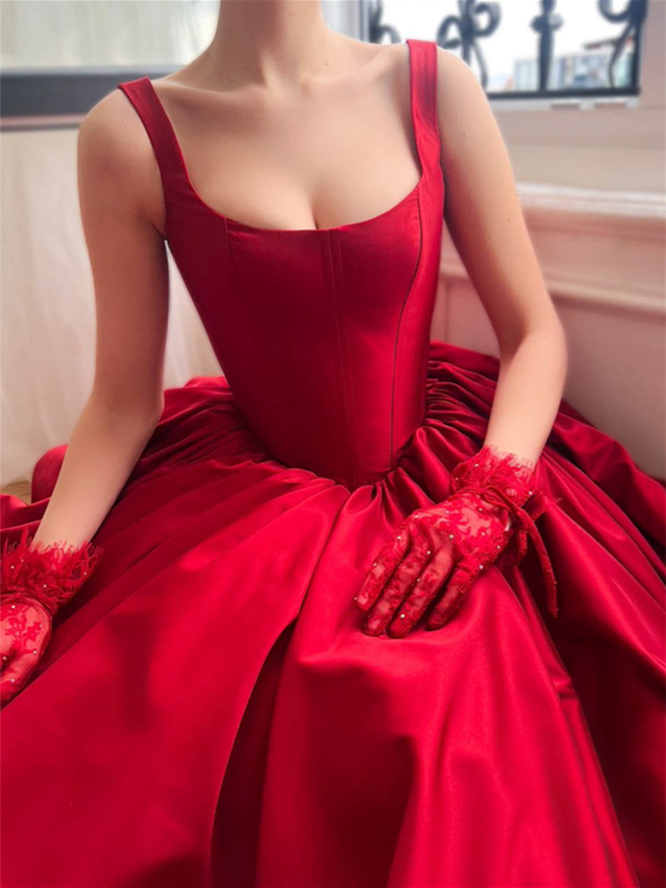 A-Line/Princess Square Neck Evening Dresses Spaghetti Straps Sleeveless Floor-Length Prom Dresses BabaMila