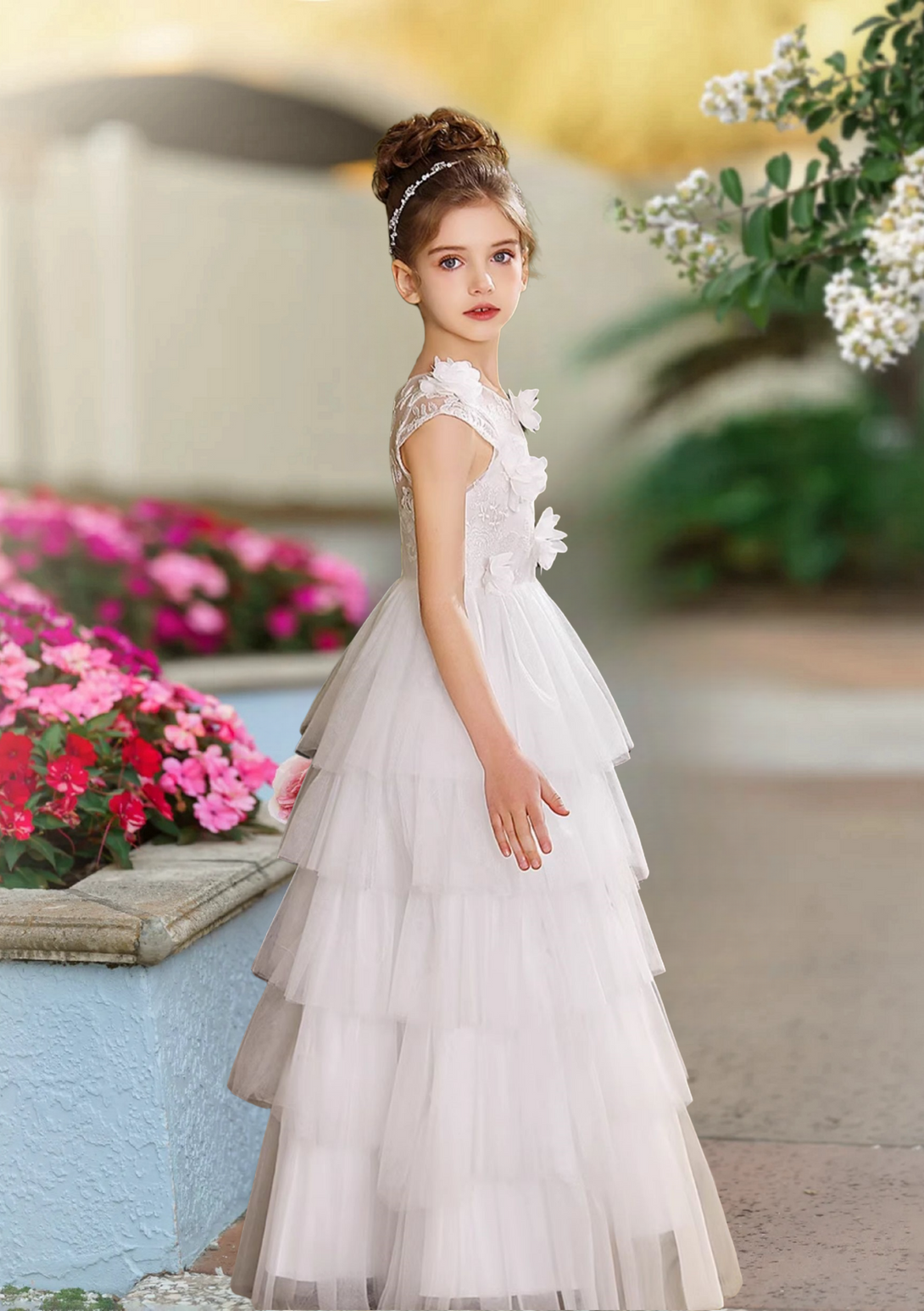 Scoop Neck Sleeveless Floor-Length Lace/Tulle/Chiffon Flower Girl Dresses With 3D Flower Girls Gidiondress