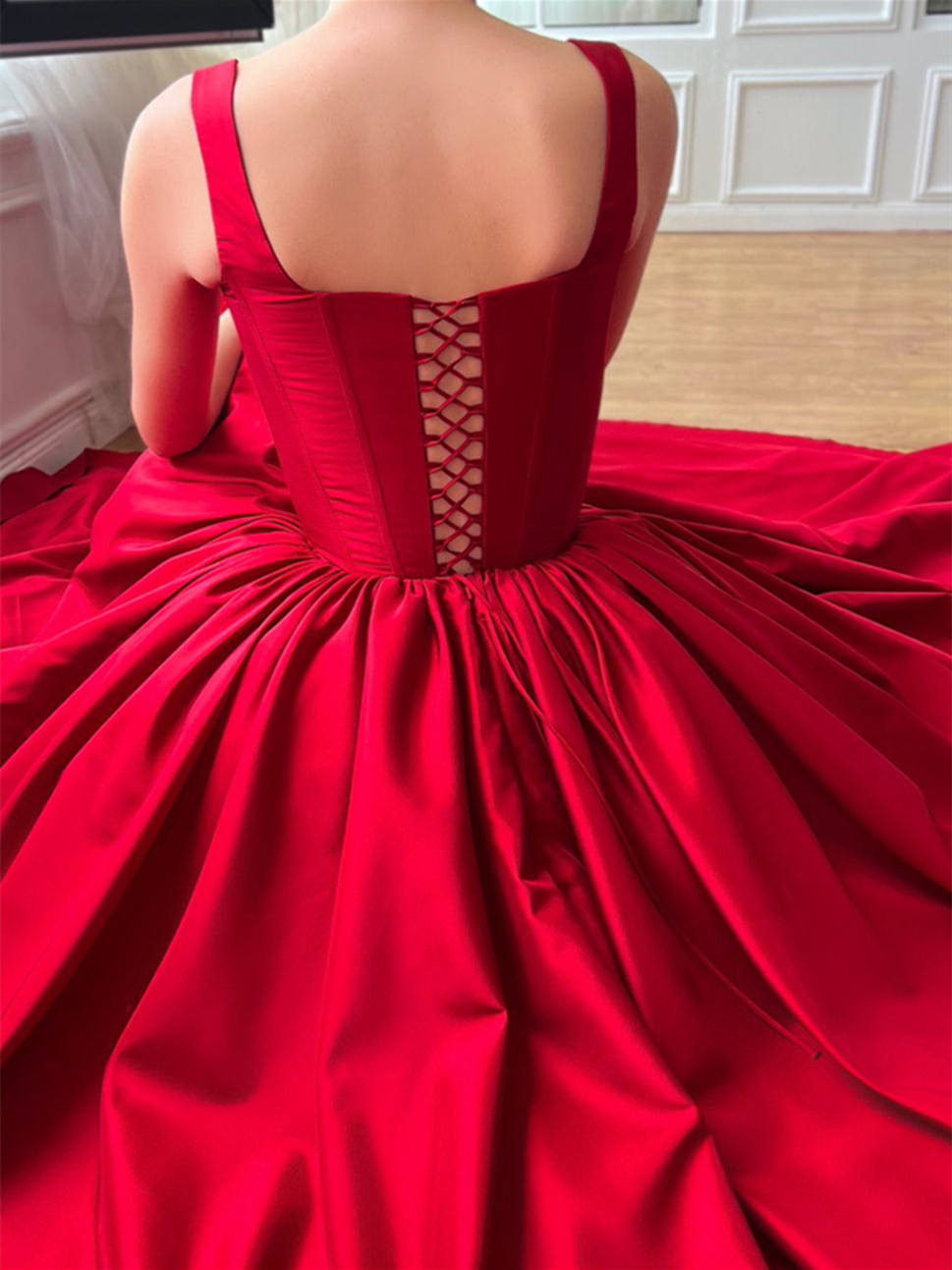 A-Line/Princess Square Neck Evening Dresses Spaghetti Straps Sleeveless Floor-Length Prom Dresses BabaMila
