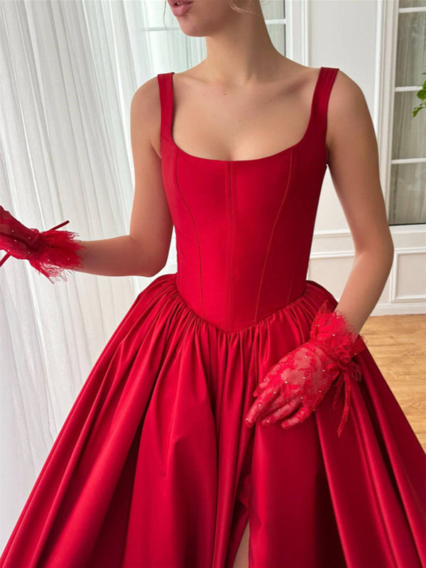 A-Line/Princess Square Neck Evening Dresses Spaghetti Straps Sleeveless Floor-Length Prom Dresses BabaMila
