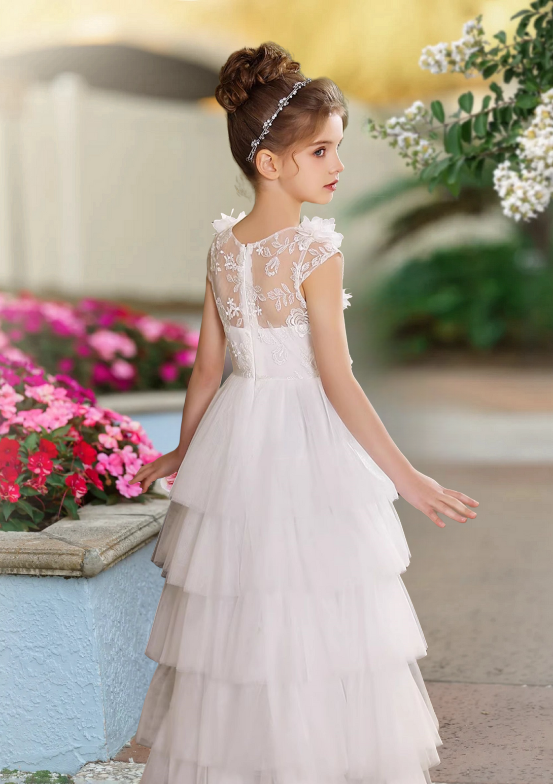 Scoop Neck Sleeveless Floor-Length Lace/Tulle/Chiffon Flower Girl Dresses With 3D Flower Girls Gidiondress