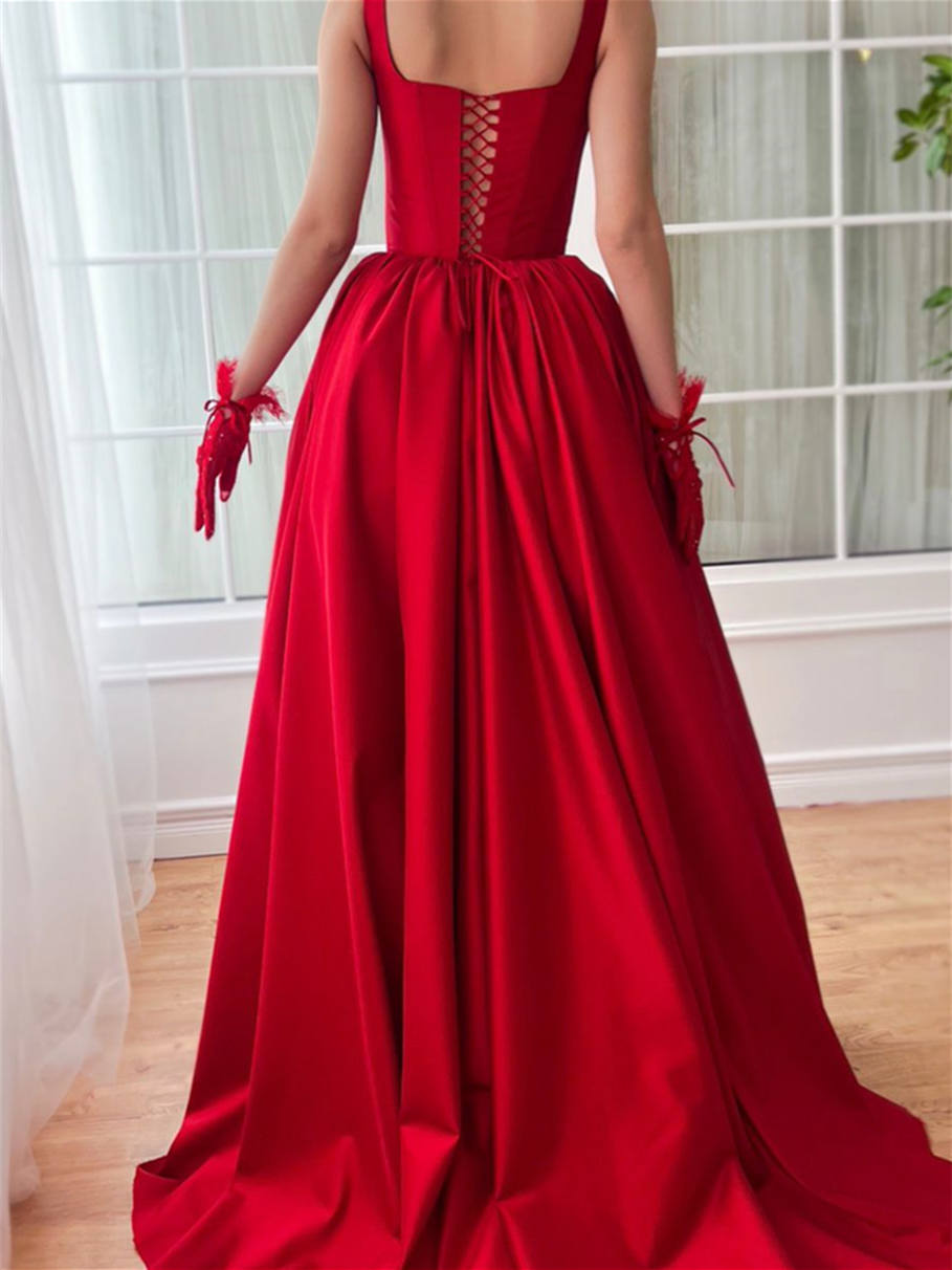 A-Line/Princess Square Neck Evening Dresses Spaghetti Straps Sleeveless Floor-Length Prom Dresses BabaMila