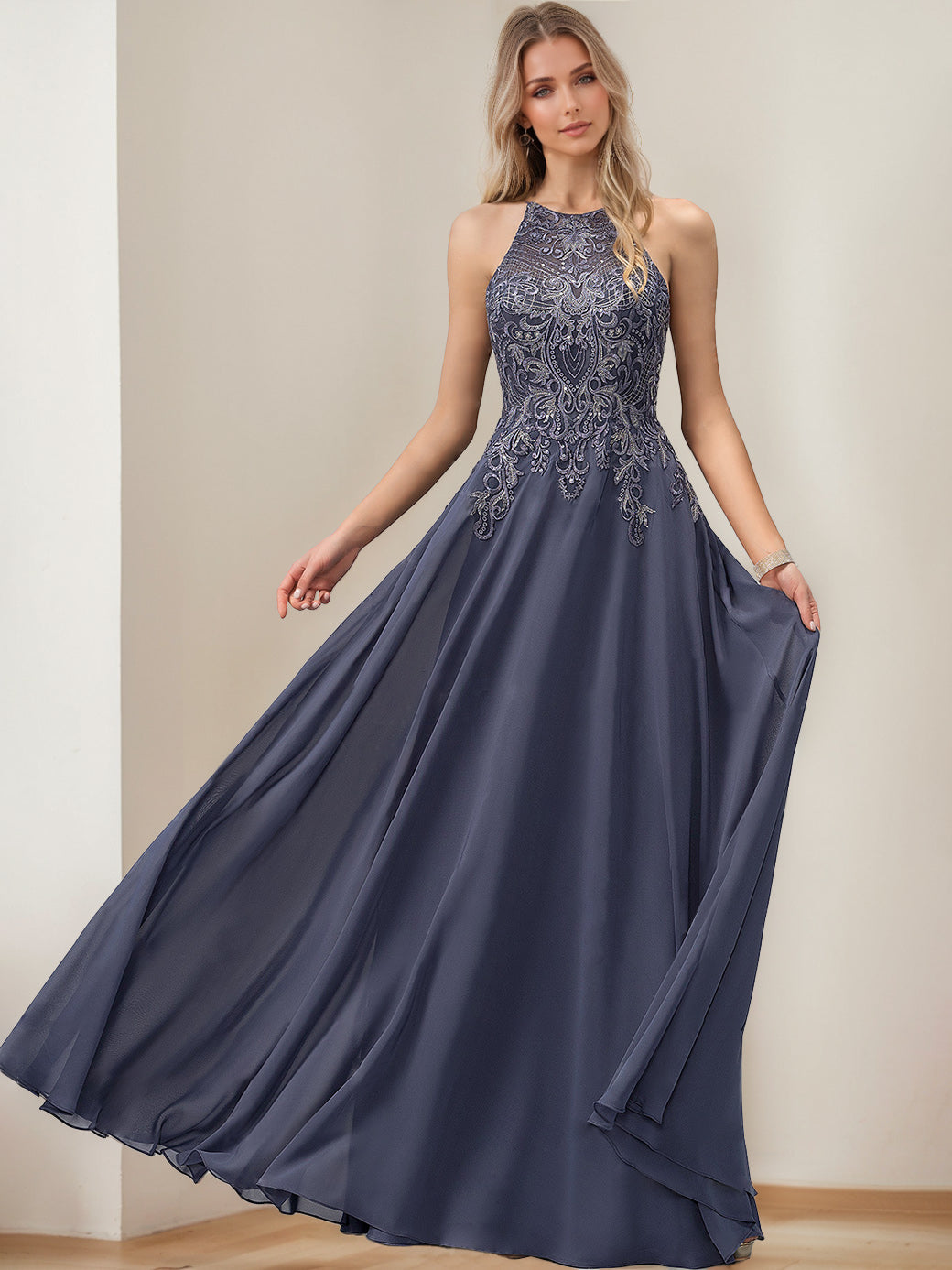 A-Line/Princess Halter Sleeveless Floor-Length Mother Of The Bride Dresses With Sequins BabaMila