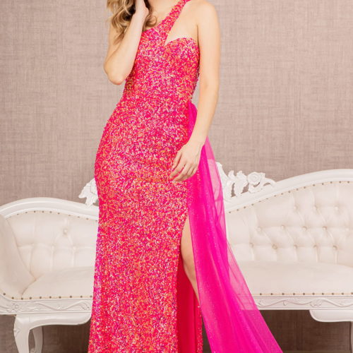 Sheath/Column One-Shoulder Sleeveless Floor-Length Long Prom Dresses with Split Side/Sequins BabaMila