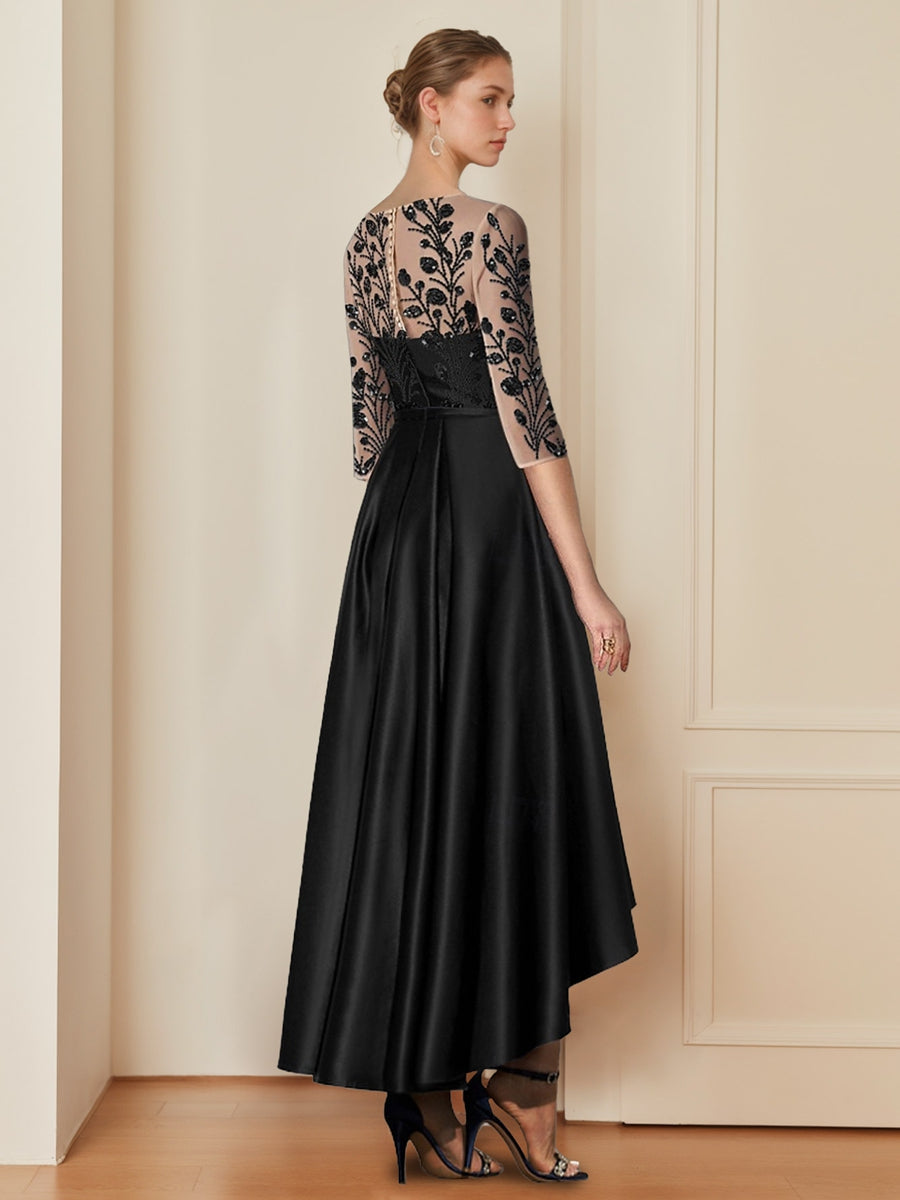 A-Line/Princess Scoop Neck 3/4 Sleeves Asymmetrical Mother Of The Bride Dresses With Appliques BabaMila