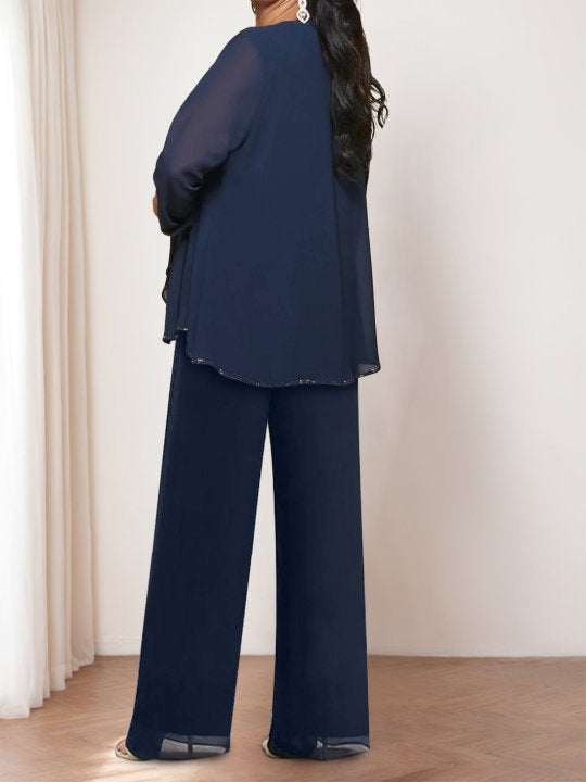 Chiffon Round Neck Mother Of The Bride Pantsuits With Jacket BabaMila