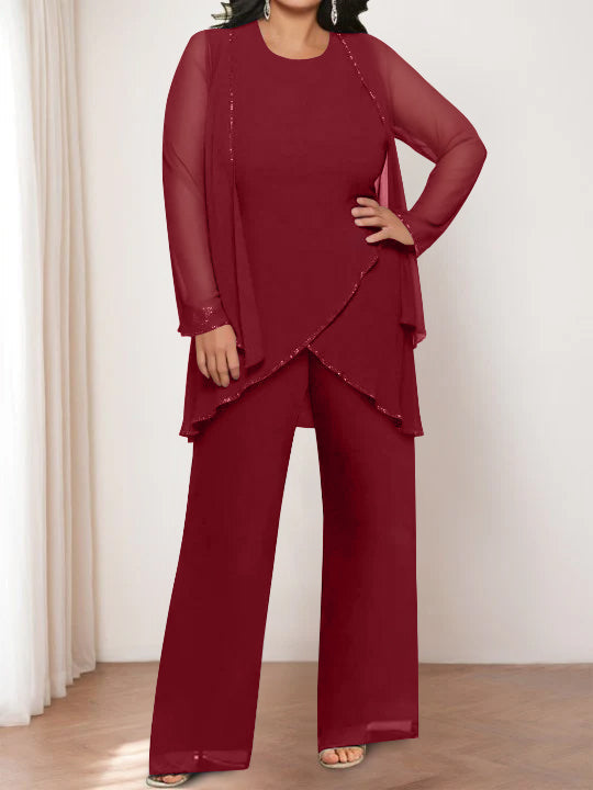 Chiffon Round Neck Mother Of The Bride Pantsuits With Jacket BabaMila