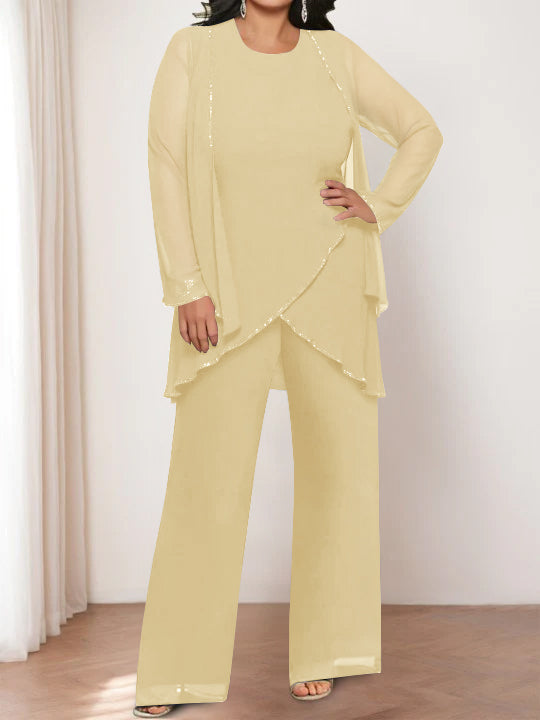 Chiffon Round Neck Mother Of The Bride Pantsuits With Jacket BabaMila