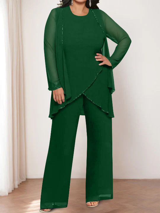 Chiffon Round Neck Mother Of The Bride Pantsuits With Jacket BabaMila