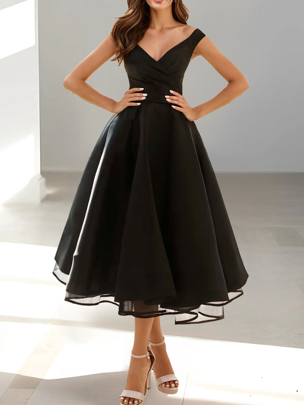 A-Line/Princess V-neck Sleeveless Tea-Length Homecoming Dresses BabaMila