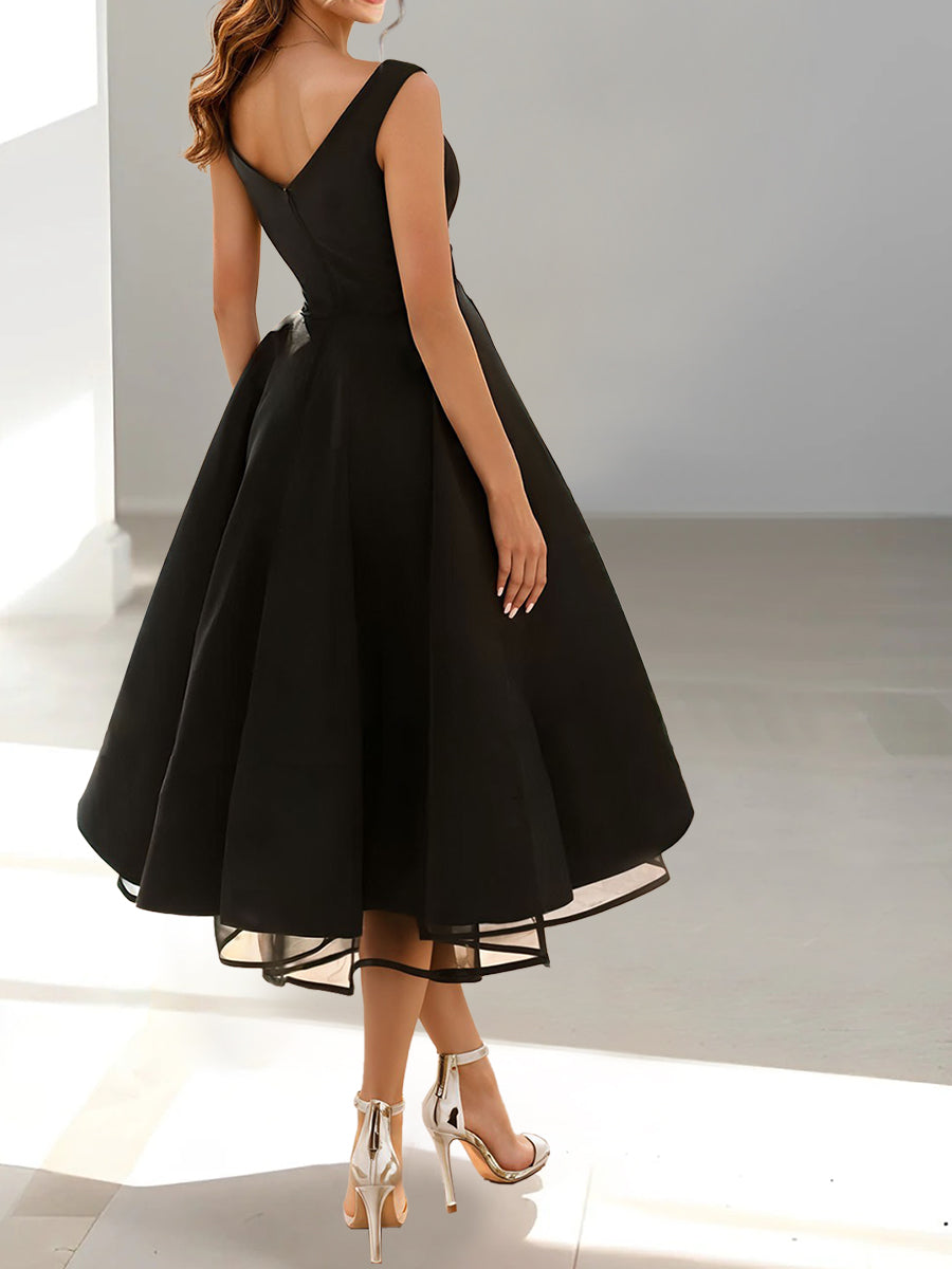 A-Line/Princess V-neck Sleeveless Tea-Length Homecoming Dresses BabaMila