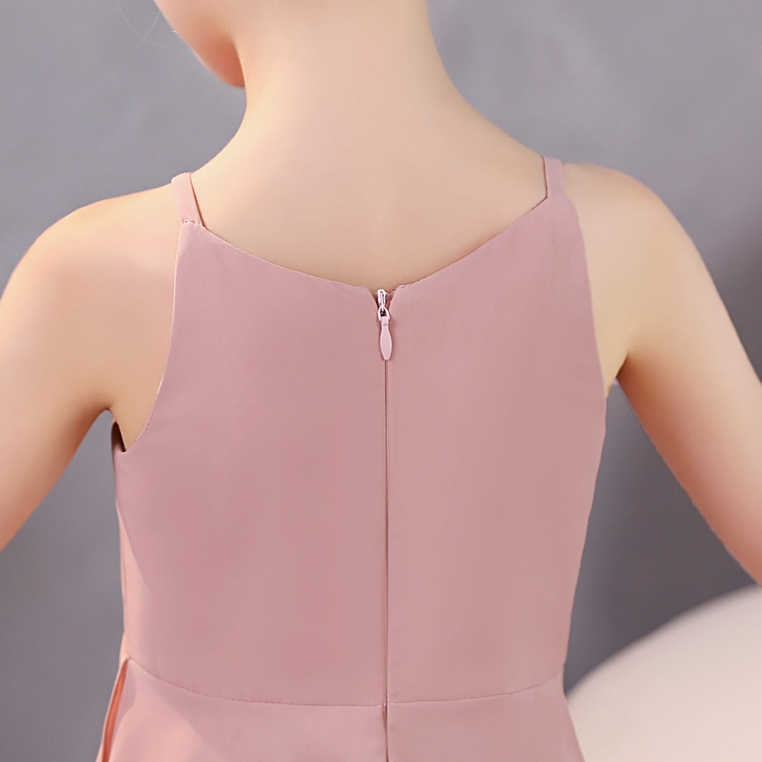 Girls Birthday Dresses Simple Boat Neck Spaghetti Straps Chiffon Asymmetrical Junior Bridesmaid Dress/Party Dresses With Ruffled Hem Gidiondress