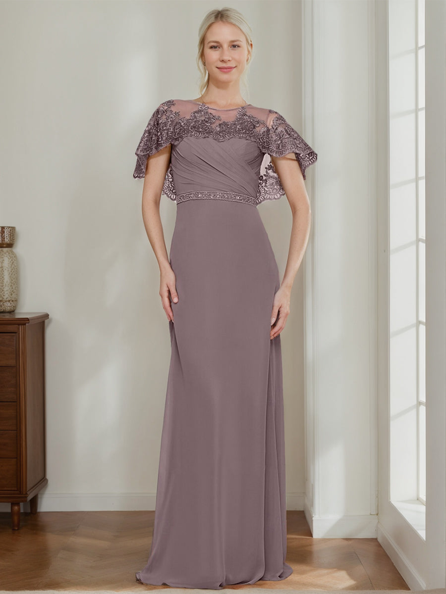 Sheath/Column Elegant Jewel Neck Mother Of The Bride & Groom Dresses With Appliques & Belt & Beadings BabaMila