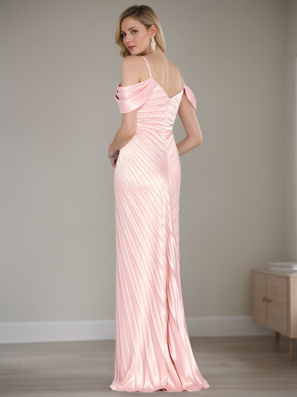 Sheath/Column Cold Shoulder Short Sleeves Floor-Length Mother of The Bride Dresses With Ruffles BabaMila