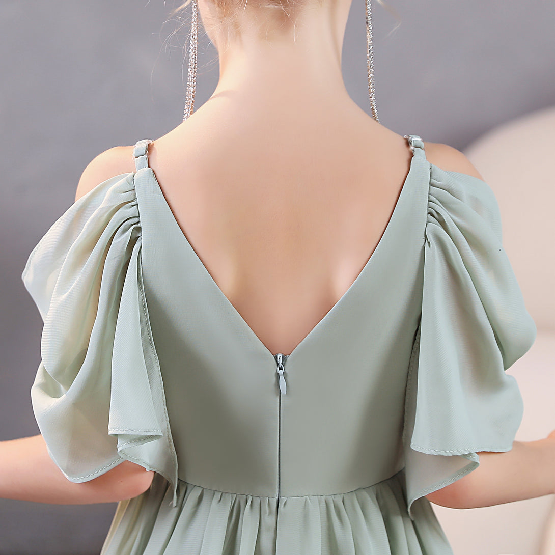 Girls Birthday Dresses Cold Shoulder Flutter Straps Chiffon Asymmetrical Junior Bridesmaid Dress/Party Dresses With Pleated Gidiondress