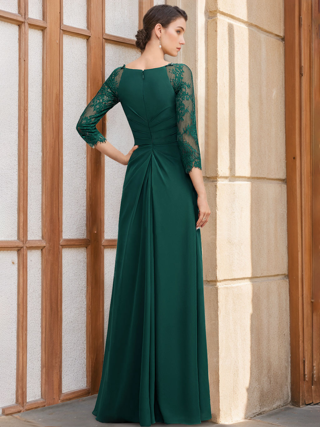 A-Line/Princess Scoop 3/4 Length Sleeves Floor-Length Sequined Mother Of The Bride Dresses With Ruffles & Appliques BabaMila