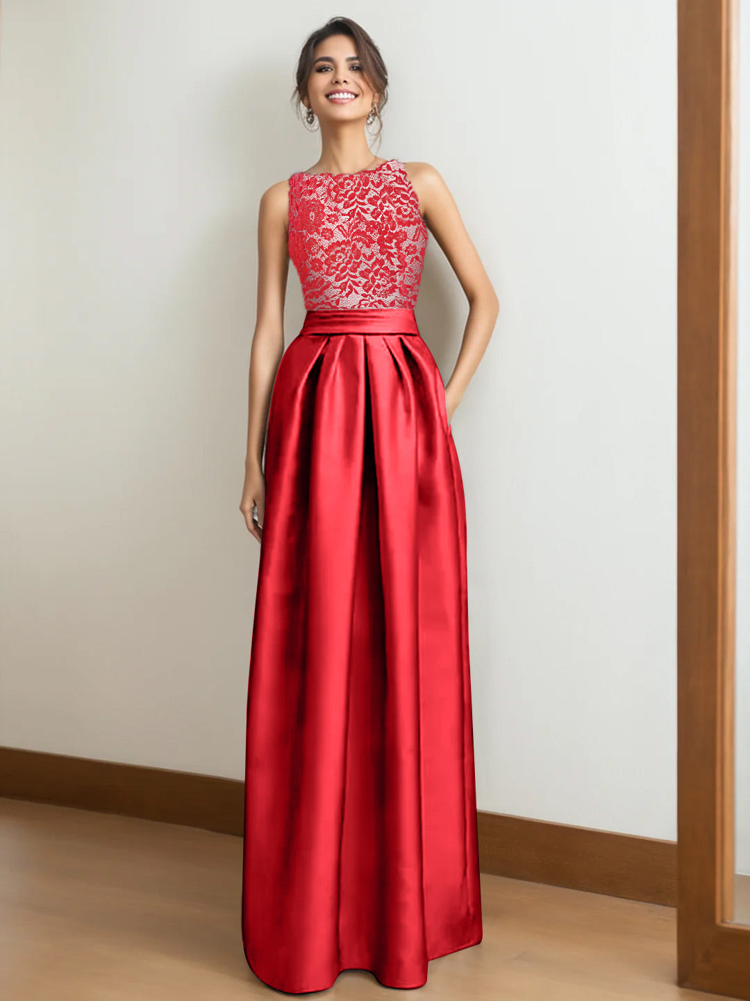 A-Line/Princess Scoop Sleeveless Pleated Mother Of The Bride Dresses With Appliques Lace BabaMila