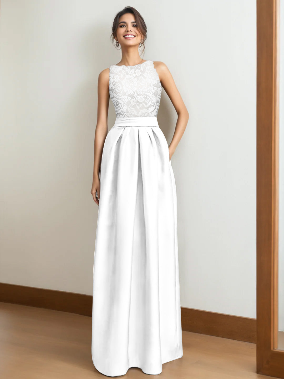 A-Line/Princess Scoop Sleeveless Pleated Mother Of The Bride Dresses With Appliques Lace BabaMila
