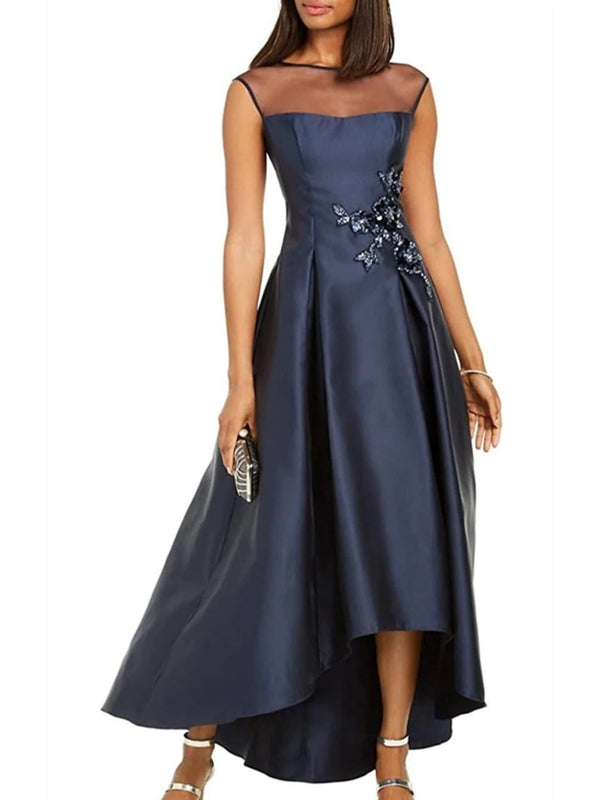 A-Line/Princess Jewel Neck Sleeveless Asymmetrical Mother Of The Bride Dresses With Pleats & Appliques BabaMila