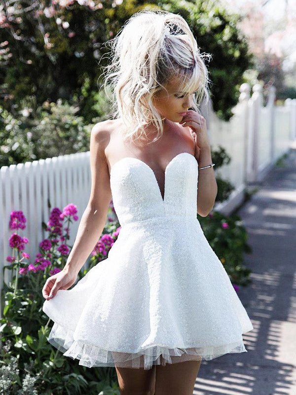 Homecoming Dress Sweetheart White Short Prom Dress Party Dress Homecoming Dress BabaMila