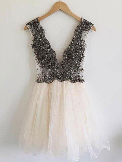 Homecoming Dress Tulle Black Beading Short Prom Dress Party Dress Homecoming Dress BabaMila
