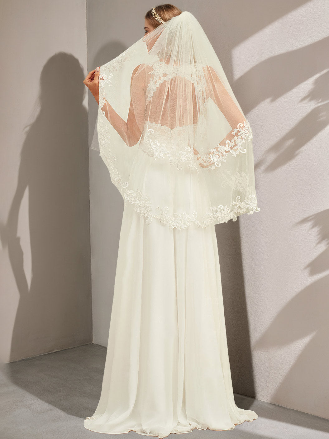 A-Line/Princess V-Neck Sleeveless Floor-Length Long Lace Wedding Dress with Appliques BabaMila