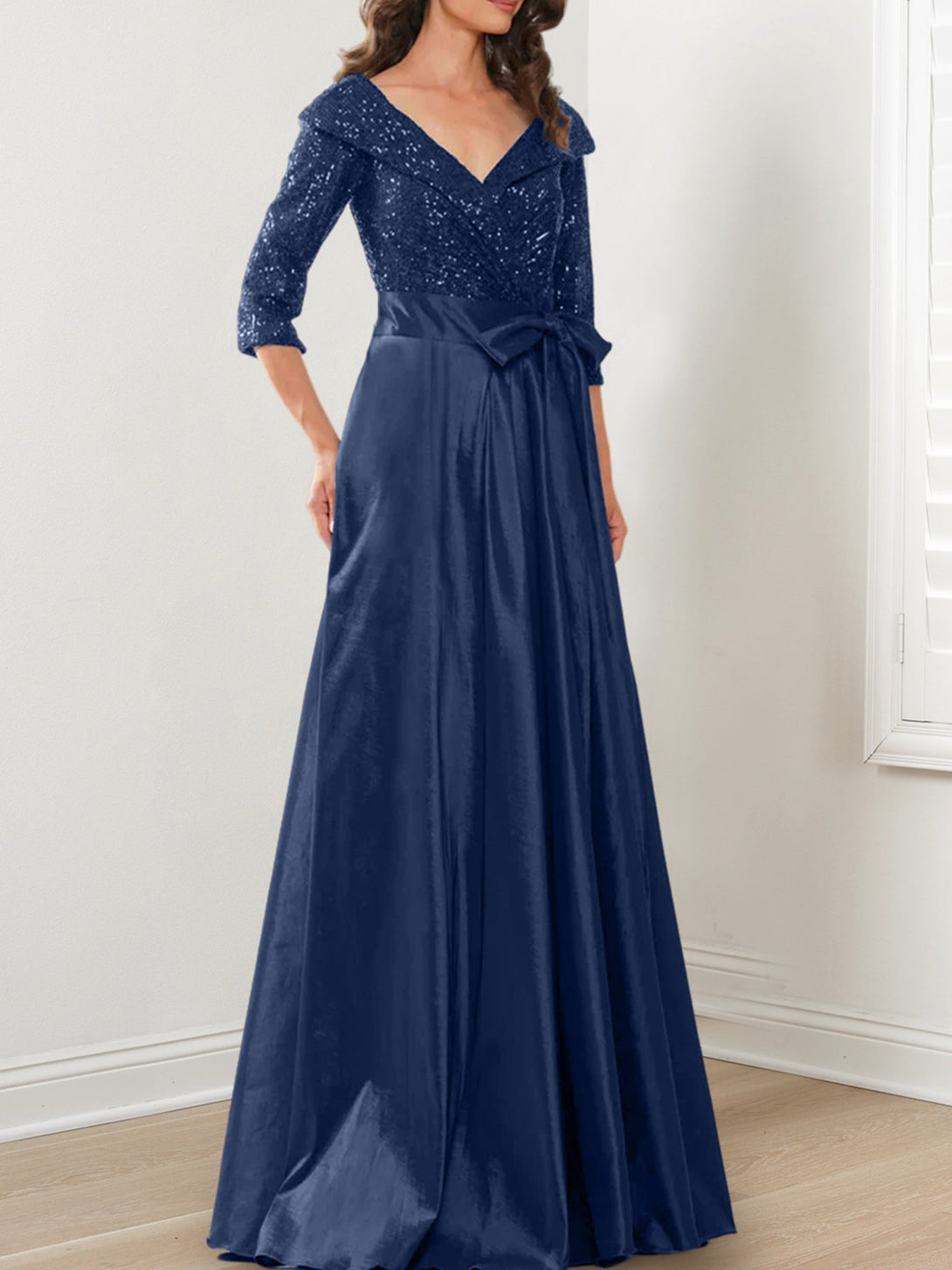 A-Line/Princess V-Neck Floor-Length Mother Of The Bride Dresses BabaMila