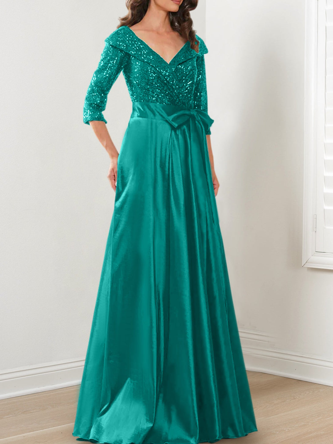 A-Line/Princess V-Neck Floor-Length Mother Of The Bride Dresses BabaMila