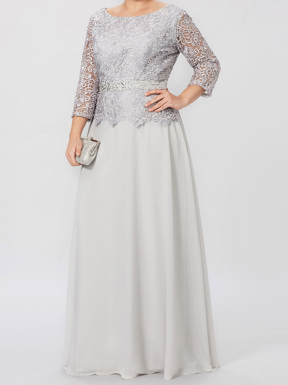 A-Line/Princess Round Neck 3/4 Length Sleeves Floor-Length Mother Of The Bride Dresses With Applique & Sequins BabaMila