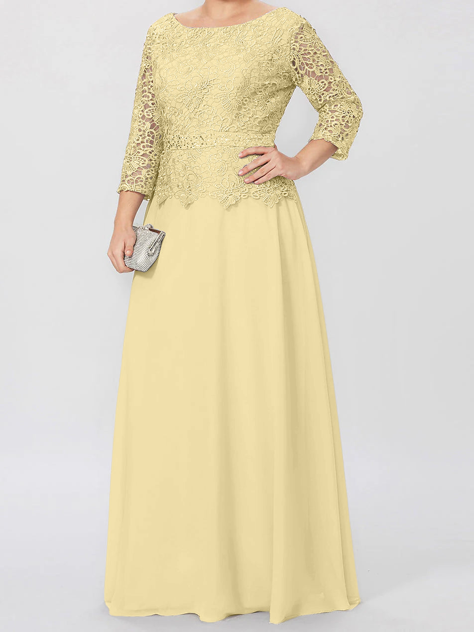 A-Line/Princess Round Neck 3/4 Length Sleeves Floor-Length Mother Of The Bride Dresses With Applique & Sequins BabaMila
