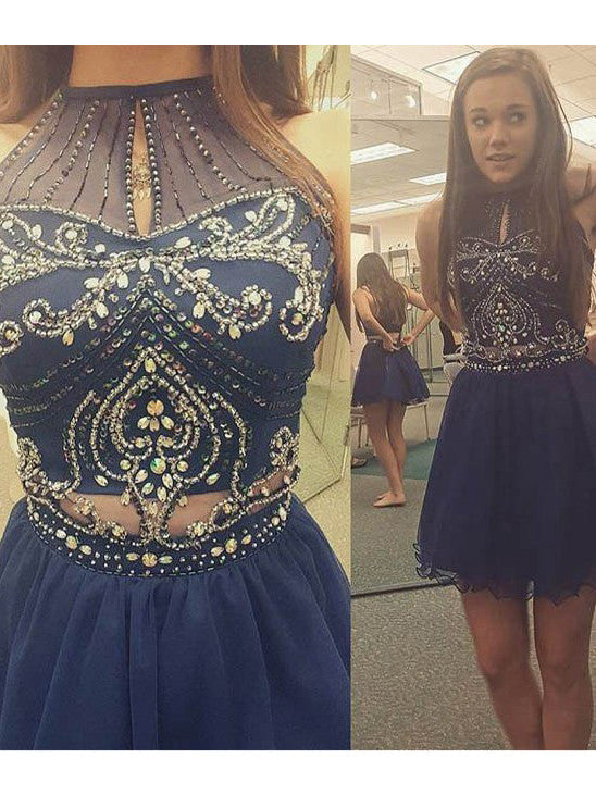 Homecoming Dress Rhinestone Halter Short Prom Dress Party Dress Homecoming Dress BabaMila