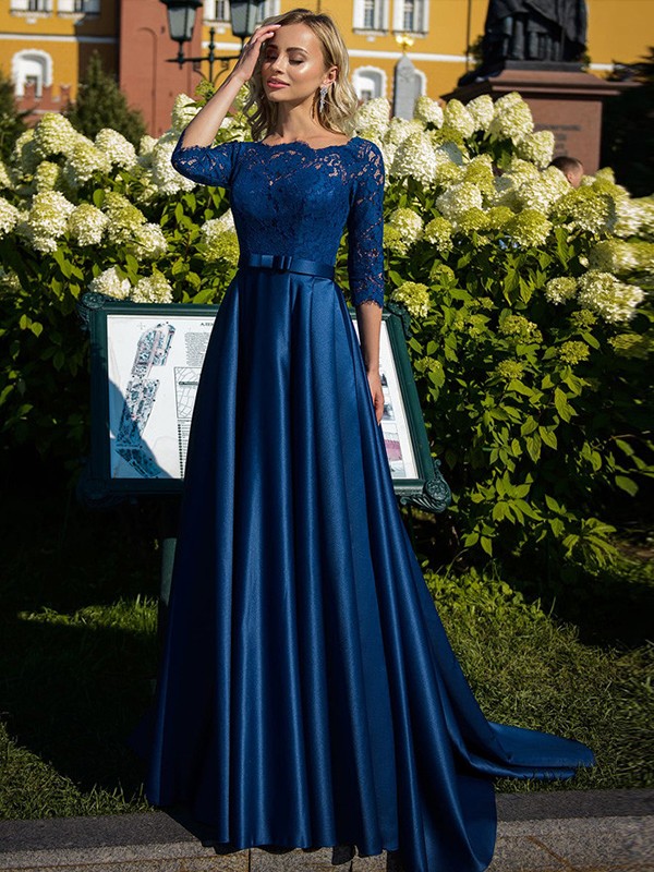 A-Line/Princess Satin Mother Of The Bride Dresses With Lace & Belt BabaMila