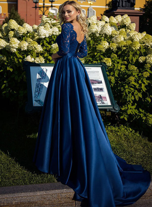 A-Line/Princess Satin Mother Of The Bride Dresses With Lace & Belt BabaMila