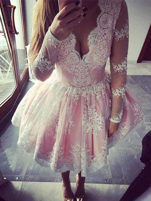 Homecoming Dress Appliques V-neck Short Prom Dress Party Dress Homecoming Dress BabaMila