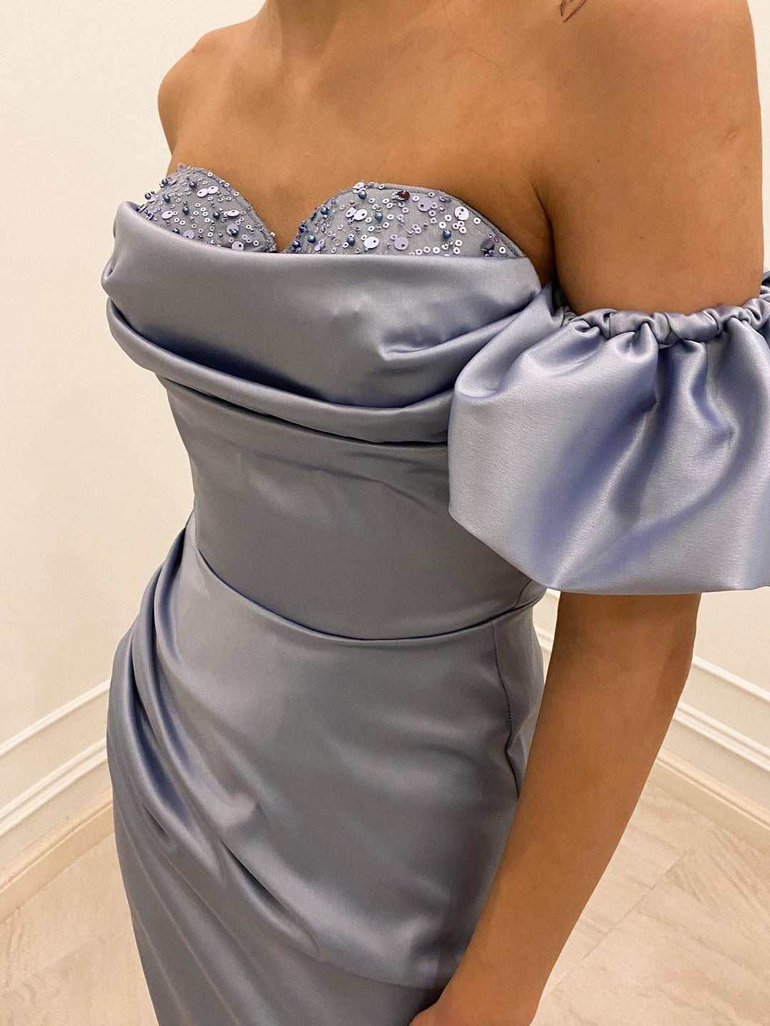 Sheath/Column Off-the-Shoulder Floor-length Long Dresses With Split Side/Sequins/Ruched BabaMila