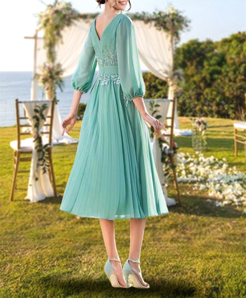 A-Line/Princess V-Neck Knee-Length Mother Of The Bride Dresses With Lace Ruffle Embroidery BabaMila