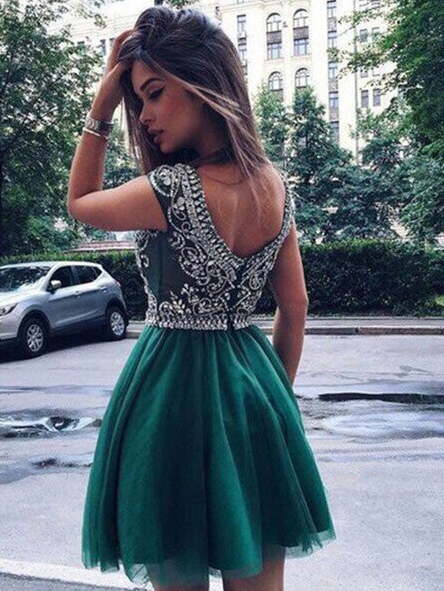 Homecoming Dress Tulle Dark Green Short Prom Dress Party Dress Homecoming Dress BabaMila