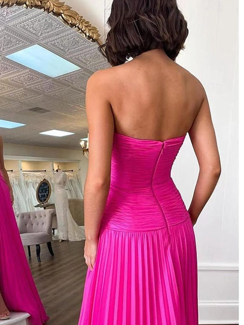A-Line/Princess Sweetheart Neck Strapless Fuchsia Floor-Length Prom Dresses with Pleats Ruched BabaMila