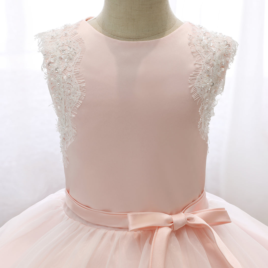 Boat Neck Sleeveless Knee-Length Lace/Satin/Tulle Girls Birthday Dresses With Appliques/Belt Gidiondress