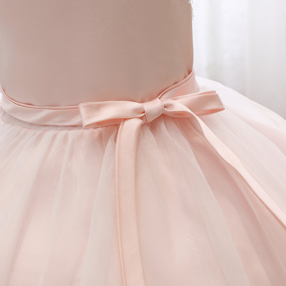 Boat Neck Sleeveless Knee-Length Lace/Satin/Tulle Girls Birthday Dresses With Appliques/Belt Gidiondress