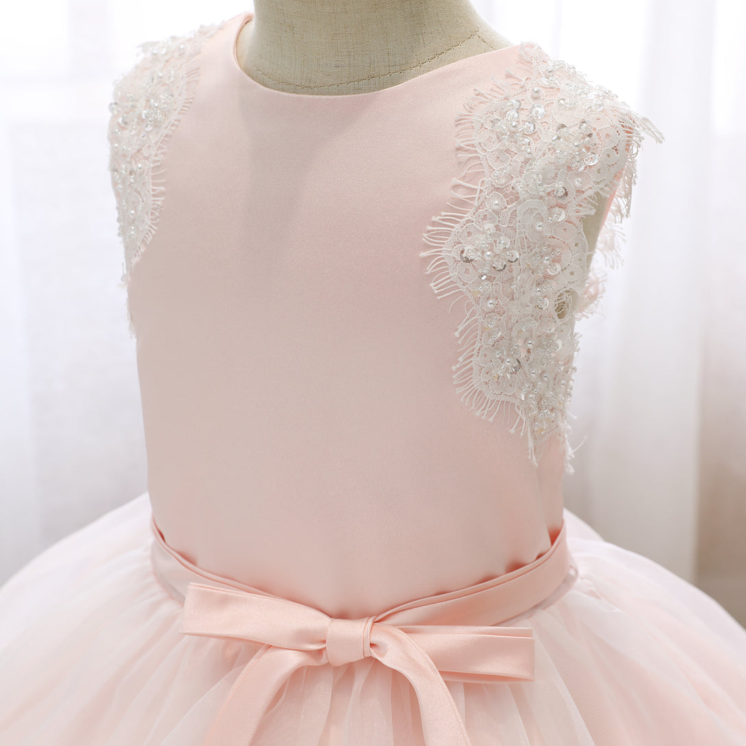 Boat Neck Sleeveless Knee-Length Lace/Satin/Tulle Girls Birthday Dresses With Appliques/Belt Gidiondress