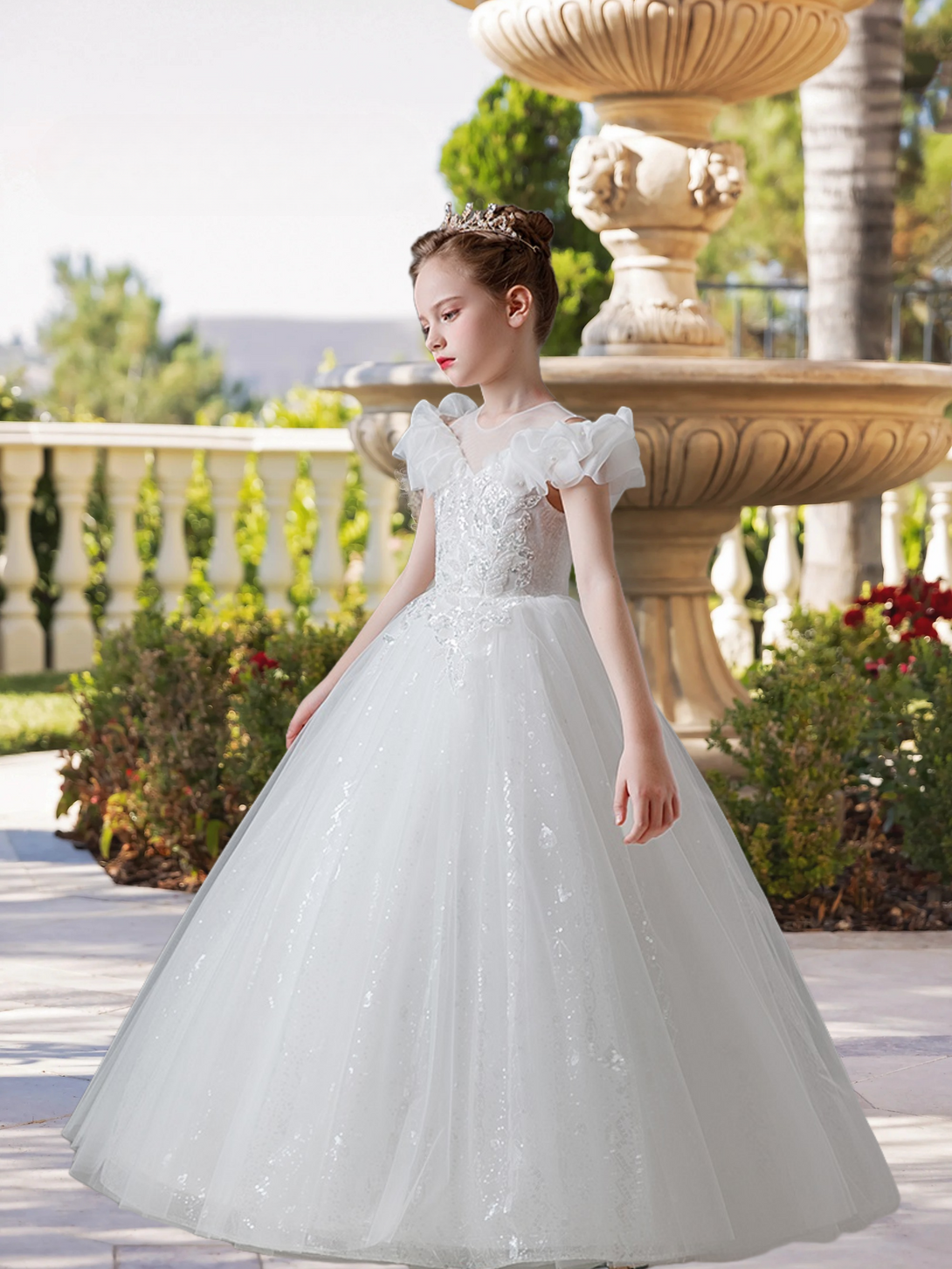 Scoop Neck Flutter Straps Floor-Length Lace/Tulle/Sequins Ball Gown/Princess With Appliques Gidiondress