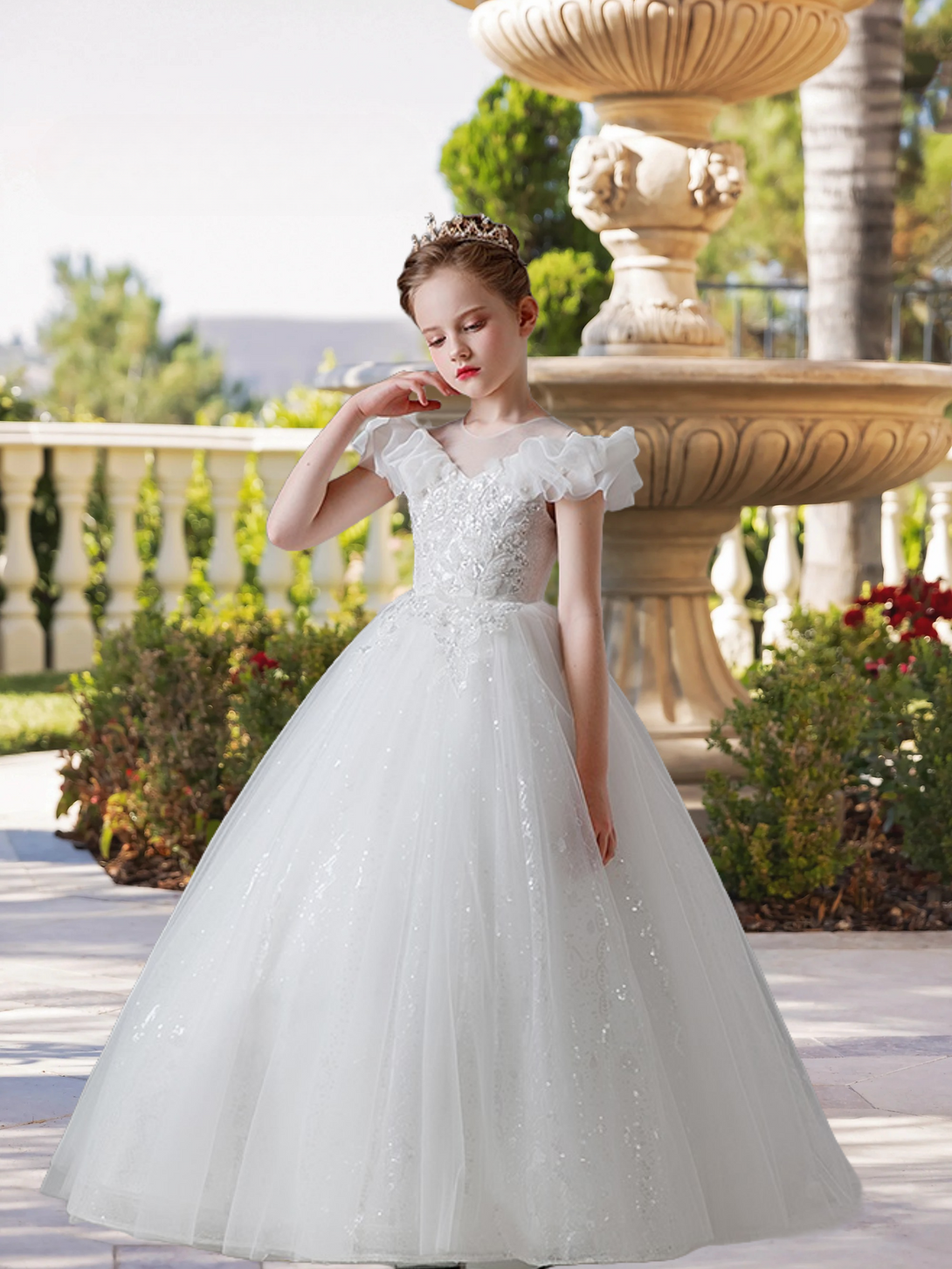 Scoop Neck Flutter Straps Floor-Length Lace/Tulle/Sequins Ball Gown/Princess With Appliques Gidiondress