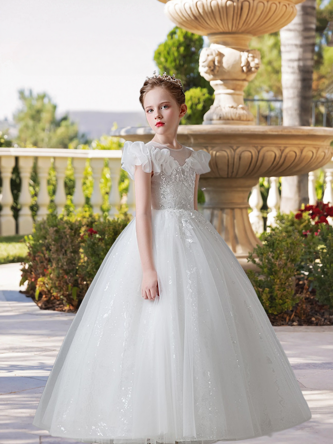 Scoop Neck Flutter Straps Floor-Length Lace/Tulle/Sequins Ball Gown/Princess With Appliques Gidiondress