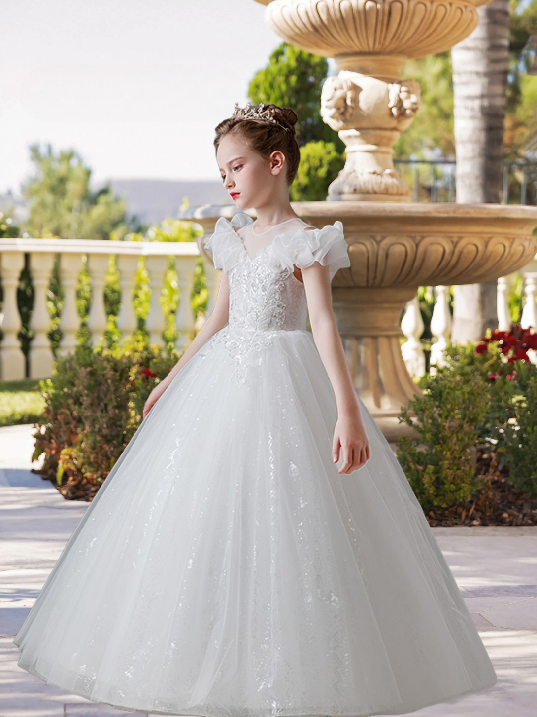 Scoop Neck Flutter Straps Floor-Length Lace/Tulle/Sequins Ball Gown/Princess With Appliques Gidiondress